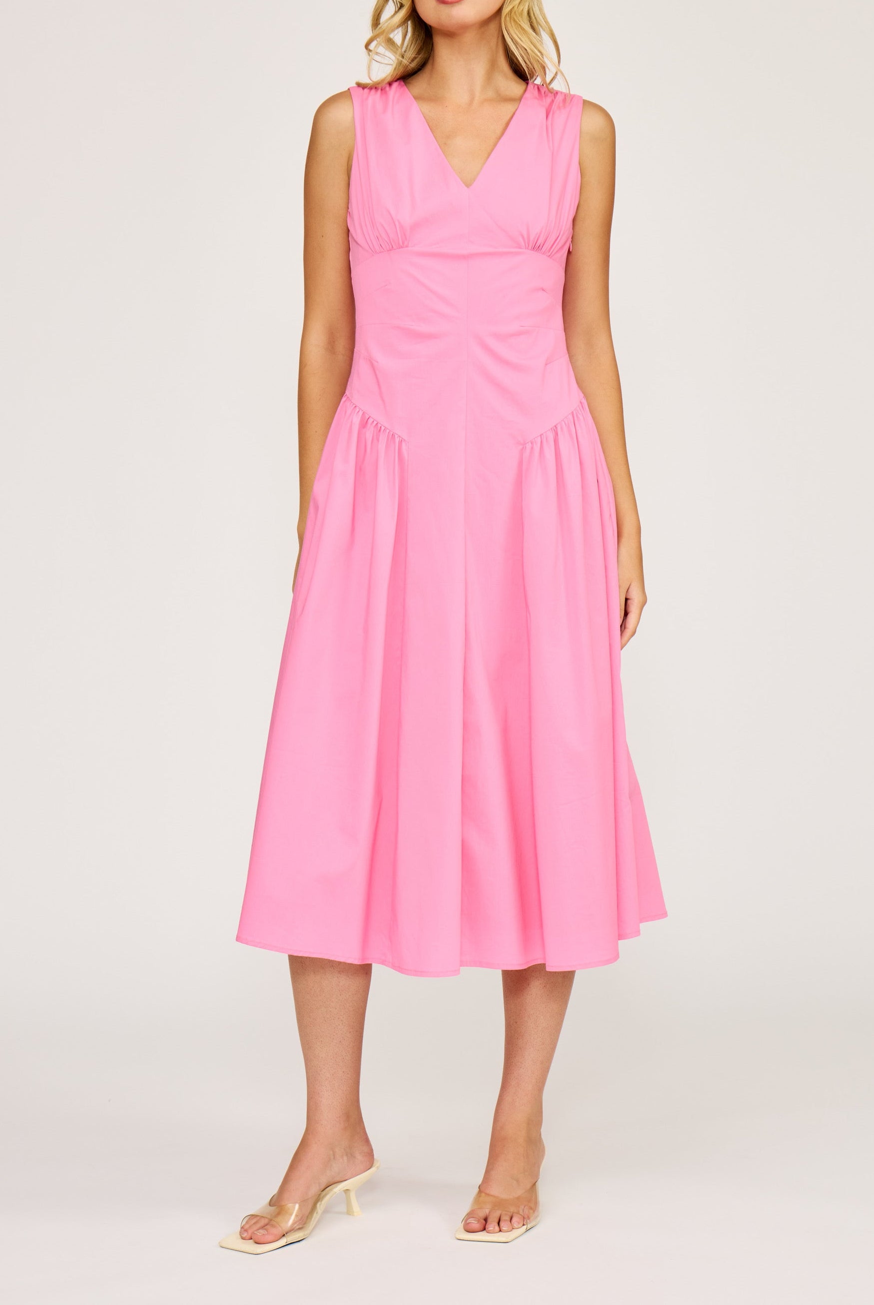 Lucy Paris ruched pink midi 